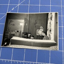 Vintage Photograph 1960s Family In Living-room Mid Century Modern Televi... - $6.29