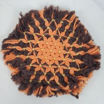 Vintage Hand Crafted Loom Pot Holder Orange &amp; Brown 8 Inch Round - £10.63 GBP