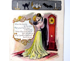 Halloween Postcard Black Cat Owl Candles Grandfather Clock Fred Lounsbury 1907 - £23.72 GBP