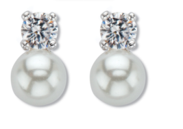 ROUND SIMULATED PEARLS DROP EARRINGS WITH CRYSTAL ACCENTS SILVER EARRINGS - £78.17 GBP