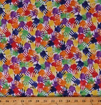 Cotton Hands Handprints Kids Rainbow Multicolor Fabric Print by Yard D692.72 - £10.26 GBP