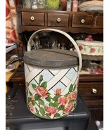 MCM Tin Storage Canister with Handle Pink Roses Trellis Large Oversize - $33.95 CAD