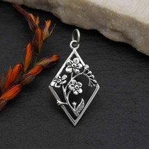 Silver Forget Me Not Flower Charm in Diamond Frame 28x15mm - $16.08