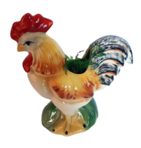 Vintage Hand Painted Ceramic Rooster Planter 9&quot; Farmhouse Kitchy Decor 50&#39;s - £17.09 GBP
