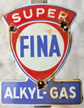 VINTAGE SUPER FINA Alkyl-GAS PORCELAIN SIGN PUMP PLATE GAS STATION OIL - $88.11