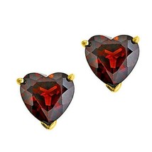 2CT Heart Shape Garnet 14carat Yellow Gold Plated Silver Solitaire Stud Earrings - £29.40 GBP