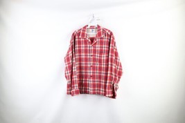 Vtg 50s Pilgrim Mens L Wool Blend Looped Collar Button Shirt Jacket Plaid USA - £234.87 GBP