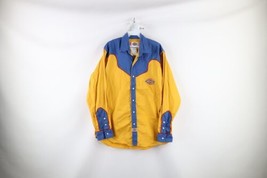 Vintage Dickies Mens Medium Distressed Western Pearl Snap Button Shirt Yellow - £47.33 GBP