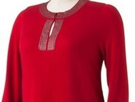 Dana Buchman Womens Chili Pepper Red Embellished Keyhole Sweater Top - £23.76 GBP