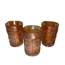 Vintage Set of 3 Dugan Marigold Carnival Glass Stork &amp; Rushes Glass Tumbler - $39.60