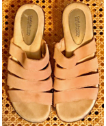 CROFT &amp; BARROW Sole(Sense)Ability Womens TAN Leather Slide-In Sandals Si... - £15.68 GBP