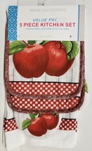 5 Pc Kitchen Set: 2 Pot Holders 2 Towels &amp; 1 Oven Mitt Red Apples Vp Home - £24.03 GBP