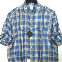 Brooks Brothers Men&#39;s Plaid Shirt 100% Irish Linen Cornflower Blue Size Large - £47.95 GBP