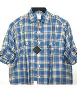 Brooks Brothers Men&#39;s Plaid Shirt 100% Irish Linen Cornflower Blue Size ... - £47.20 GBP