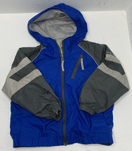 Columbia Boy’s 4/5 Blue Grey Hard Shell Zip Up Hooded Waterproof Jacket L8 - $16.73
