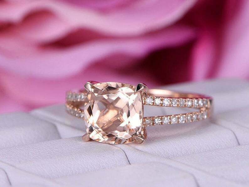 2Ct Cushion Brilliant Cut Morganite Solitaire Engagement Ring 14K Rose Gold FiN Item image 5