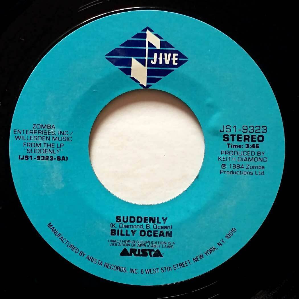 Billy Ocean - Suddenly / Lucky Man [7&quot; 45 rpm Single] on Jive JS1-9323 - $2.27