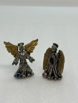 Set of 2 Vintage 1993 Miniature Pewter Angels With Gold Wings &amp; Crystal Balls - $18.52