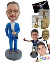 Personalized Bobblehead Elegant musician ready to perform with his flute, wearin - £71.55 GBP