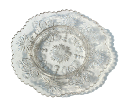 Vintage Round Cut Glass Floral Etched Scalloped Butter Dish Bottom 8.25” - £4.77 GBP