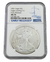 2021 Silver Eagle Graded by NGC as MS70 Early Releases T-2 Eagle Landing - £69.43 GBP