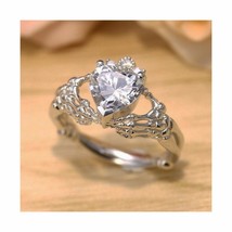 2 Ct Heart Cut LC Moissanite Claddagh Engagement Ring 14K White Gold Plated Xmas - £54.53 GBP