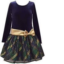 Girls Christmas Dress Bonnie Jean Navy Blue Green Long Sleeve Velvet Par... - £33.23 GBP