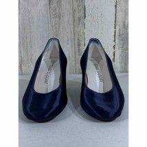 Silver Slipper Vintage Navy Blue Block Heels Womens Size 9.5 - $17.31