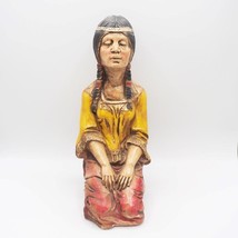 Native American Indian Woman Kneeling Chalkware Figurine Large 14&quot; - £166.41 GBP