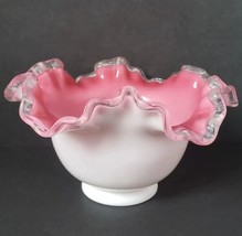 Fenton Silver Crest Peach Blow Pink Cased Glass 6.5&quot; Ruffled Footed Bowl - £15.57 GBP