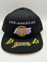 LA Lakers Mitchell &amp; Ness NBA Snapback Hat 3D Logo Bill Logo Black Cap NWT - £25.35 GBP