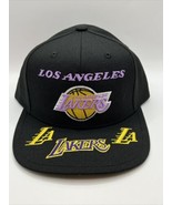 LA Lakers Mitchell &amp; Ness NBA Snapback Hat 3D Logo Bill Logo Black Cap NWT - £25.13 GBP