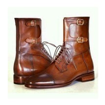 Men Stylish Ankle Long Boot Handmade Leather Sole, Buckle boot, Lace up ... - £142.63 GBP