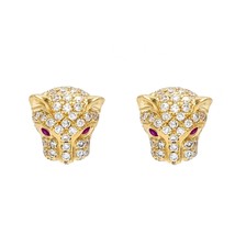 14K Yellow Gold Plated 0.33Ct Round Simulated Diamond Panther Head Stud Earrings - £64.57 GBP