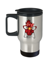 Coffee Travel Mug Funny Roosters Hen Wearing Bandana Farming  - £19.94 GBP