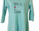 Rene Rofe Pajamas Womens Black Time to Wine Down Sleep Shirt V Neck Size M  - $12.09
