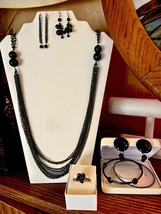 &quot;Reinvented Vintage&quot; Black Bead &amp;Dark Silver Chain Jewelry Set - £34.52 GBP