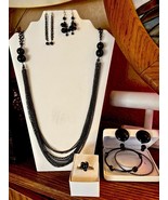 &quot;Reinvented Vintage&quot; Black Bead &amp;Dark Silver Chain Jewelry Set - £35.17 GBP