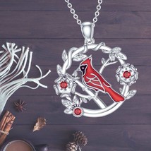 Cardinal Necklace for Women 925 Sterling Silver Flower Necklace Bird Pendant - $113.31