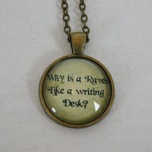 Raven Quote Alice in Wonderland Bronze Tone Cabochon Pendant Chain Necklace Rd - £2.39 GBP