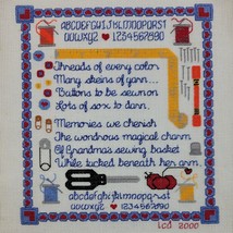 ABC Sampler Embroidery Finished 123 Grandma Memories Button Mom Blue Sewing EVC - £19.53 GBP