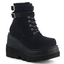 DEMONIA SHA52/BVEL 4 1/2&quot; Wedge Platform Gothic Black Velvet Women&#39;s Ankle Boots - £77.97 GBP