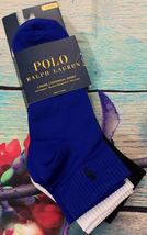 Men Polo Ralph Lauren Quarter Dri Fit Technical Sport Socks Blue White B... - £21.17 GBP