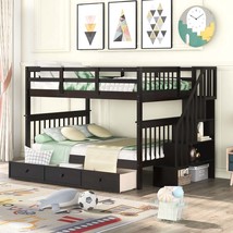 Espresso Full-Over-Full Bunk Bed: Stairway, Storage, Drawers, Guard Rail - $957.99