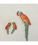 Rhinestone Parrot Brooch Pin Earring Set Vintage - £15.10 GBP