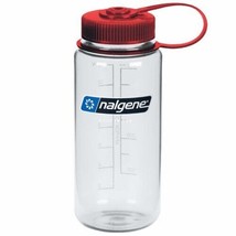 Nalgene Sustain 16oz Wide Mouth Bottle (Clear w/ Red Cap) Recycled Reusable - £11.33 GBP