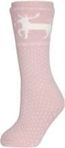New Memoi Pretty Prancer Plush-Lined Slipper Socks Crew Pink Women&#39;s Size 9-11 - £16.77 GBP