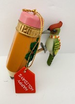 Christmas Ornament  ENESCO MERRY CHRISTMAS TEACHER 1991 woodpecker on pe... - $24.75