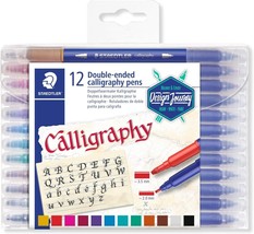STAEDTLER Double-Ended Calligraphy Pen Pack of 12 Assorted Colours, 3005... - £17.04 GBP
