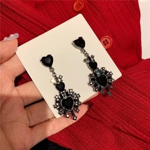 Vintage Baroco style Black Crystal Heart Drop Earrings For Women Girls Fashion P - £9.42 GBP